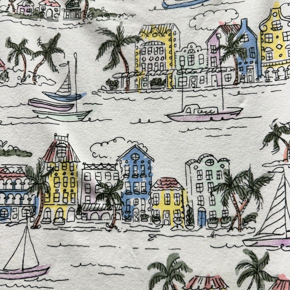 Talbots T-Shirt Womens MP Petite Medium Tee White Coastal Village Boat Print - Picture 4 of 6